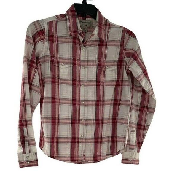 Wrangler Wrancher Western Shirt Women Medium Pocket Pearl Snap Button Plaid Tops - Picture 1 of 9